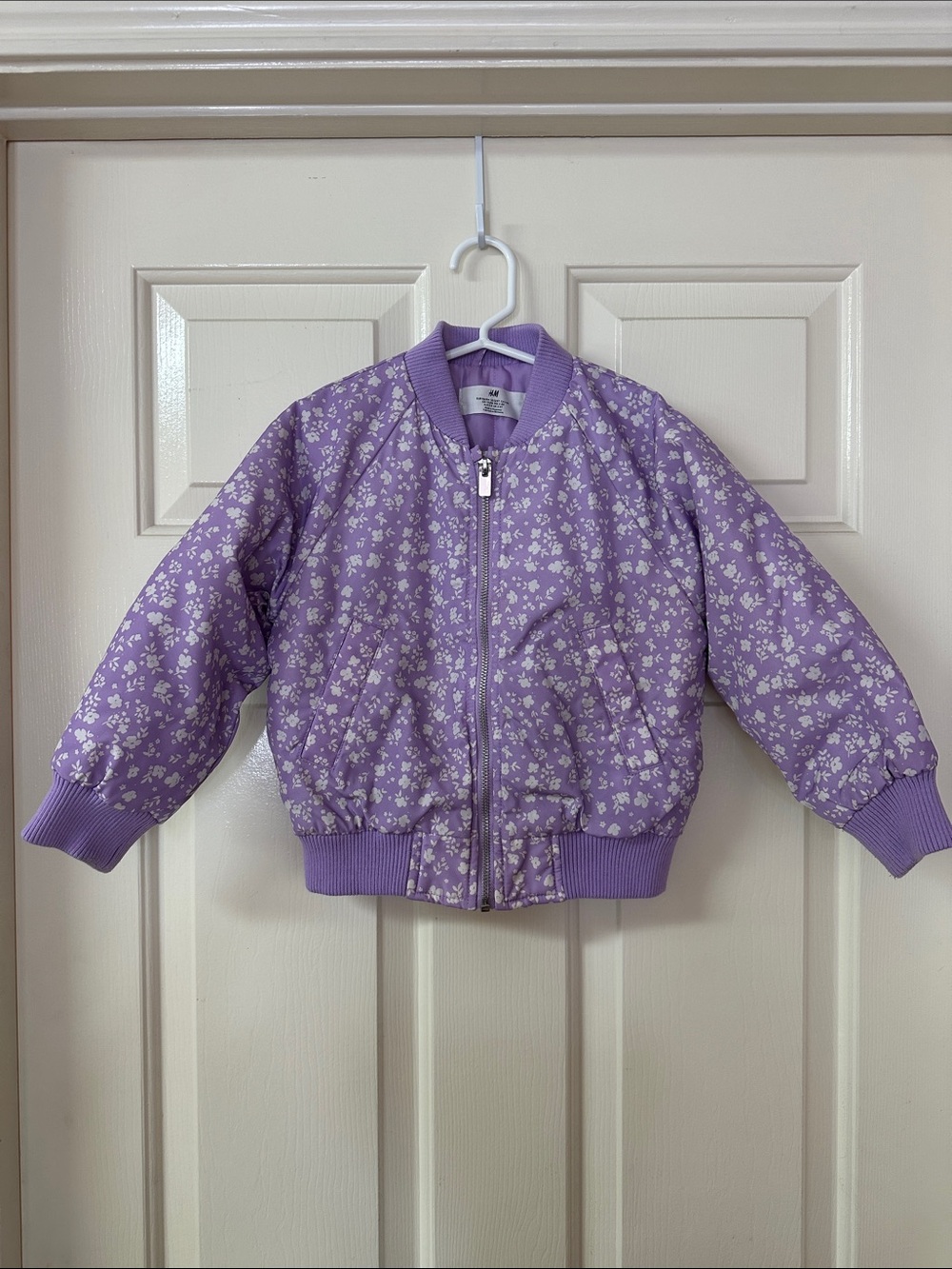 H&M Lavender Floral Quilted Bomber Jacket